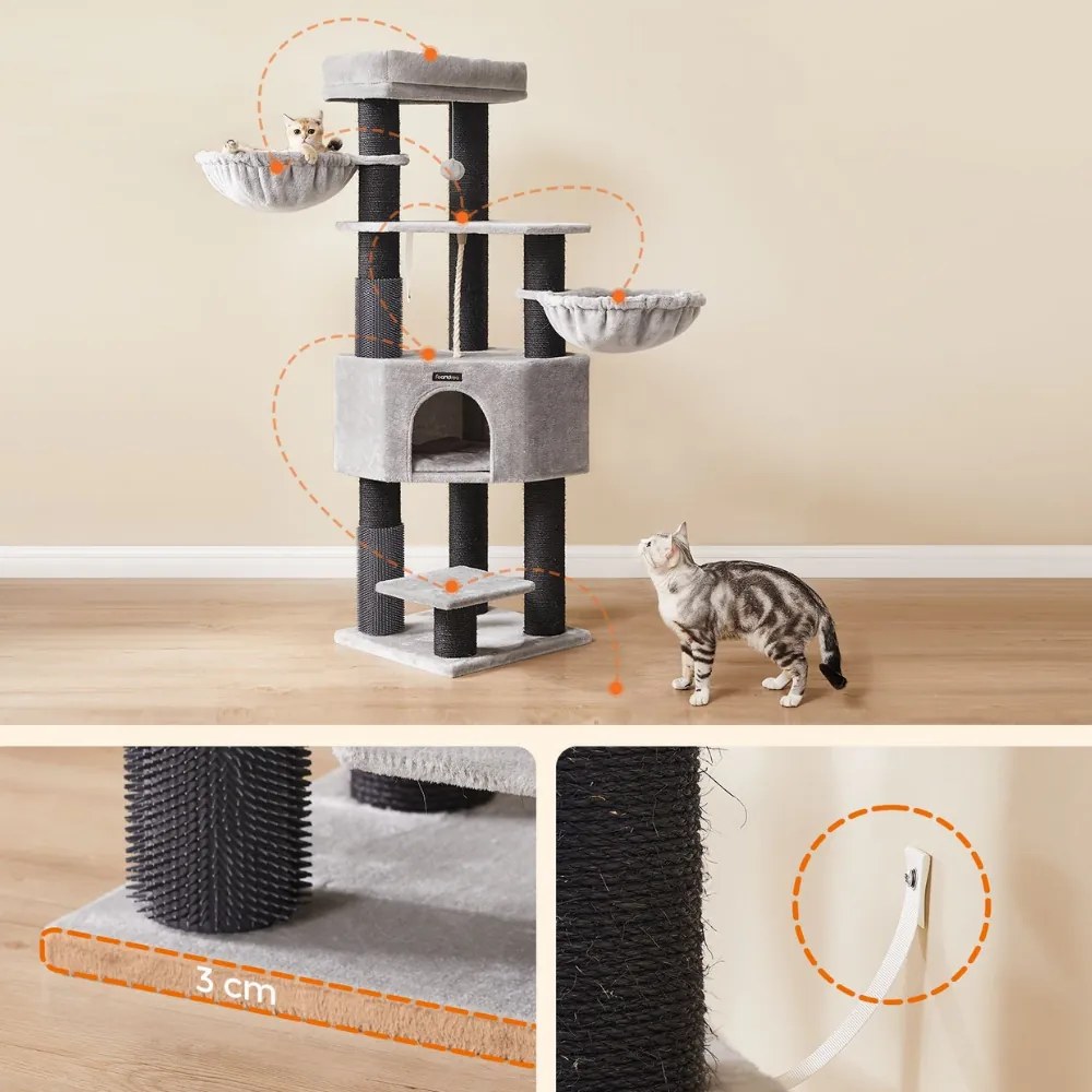 Drapak dla kota ONYX, 50x50x160cm, szary/czarny Feandrea