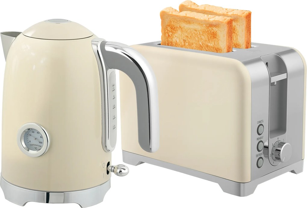 HOMCOM Zestaw czajnik i toster, 2200W, 7 stopni przyrumienienia, różne funkcje, kremowy