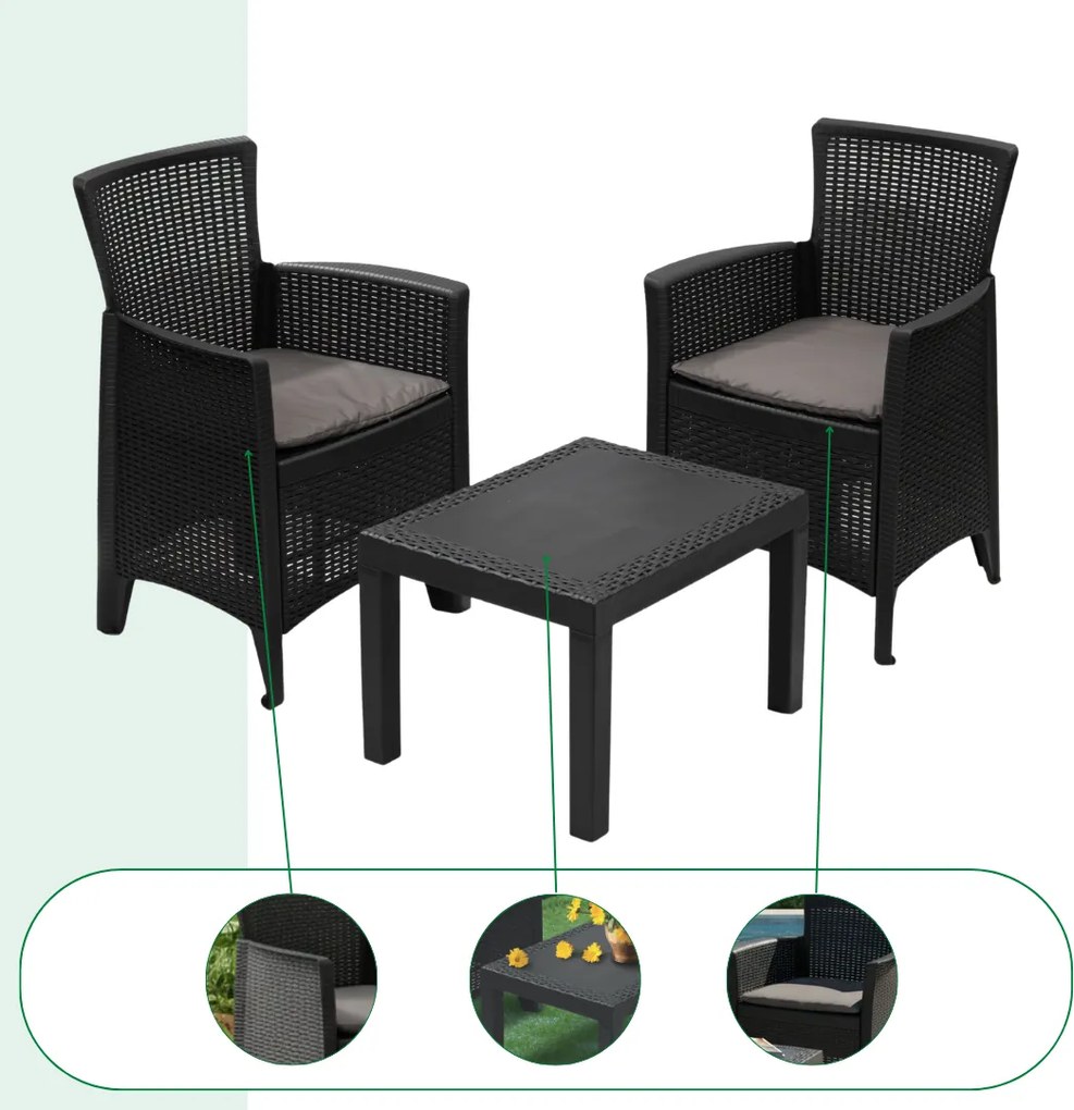 Zestaw ogrodowy FOREST, 3-częściowy, antracytowy I.P.A.E-Progarden