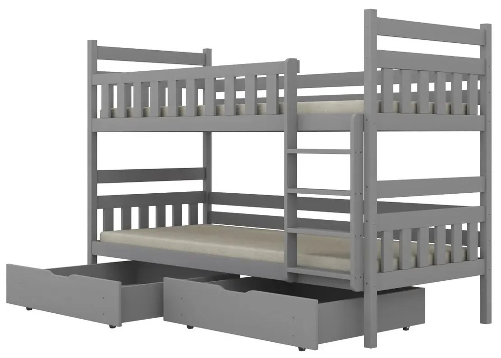 Łóżko piętrowe BARTEK 180x80 szare drewniane z szufladami KOCOT KIDS