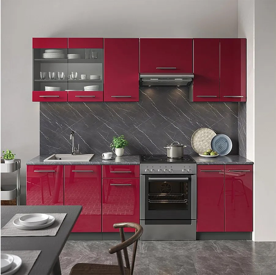 Aneks kuchenny bordowa czerwień wysoki połysk 240x60x81.6 fame-line