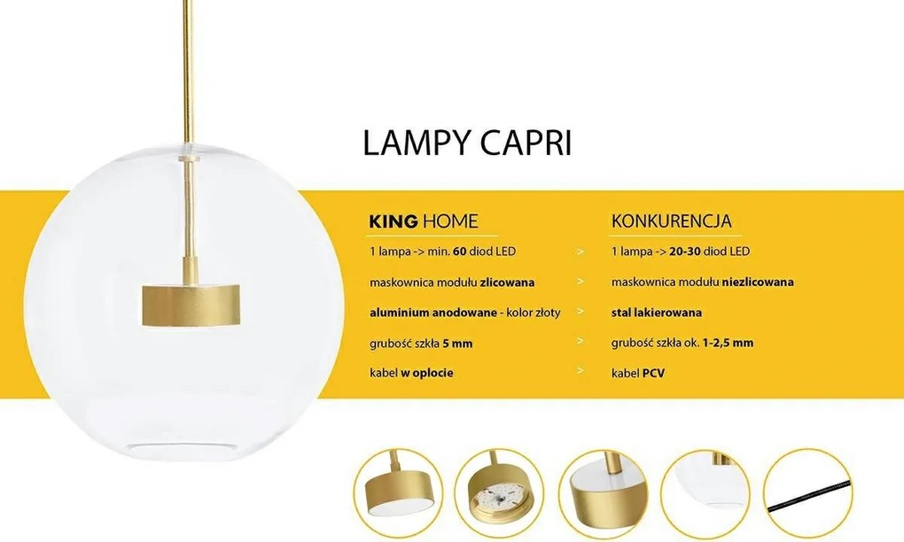 Lampa wisząca ze szklanymi kloszami Capri Line 3 złota