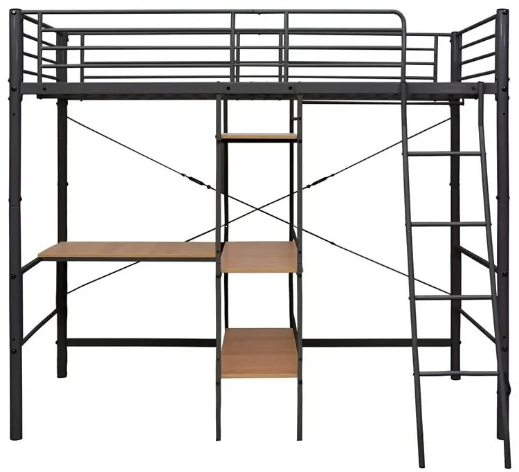 Szaro-brązowe łóżko piętrowe z biurkiem 90x200 cm K6-Z01