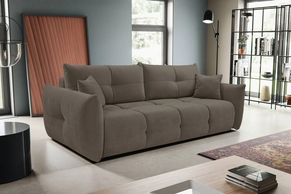 Masseno Sofa MODA z funkcją spania i pojemnikiem na pościel, Rozkładana sofa - Brązowy, WIND 21