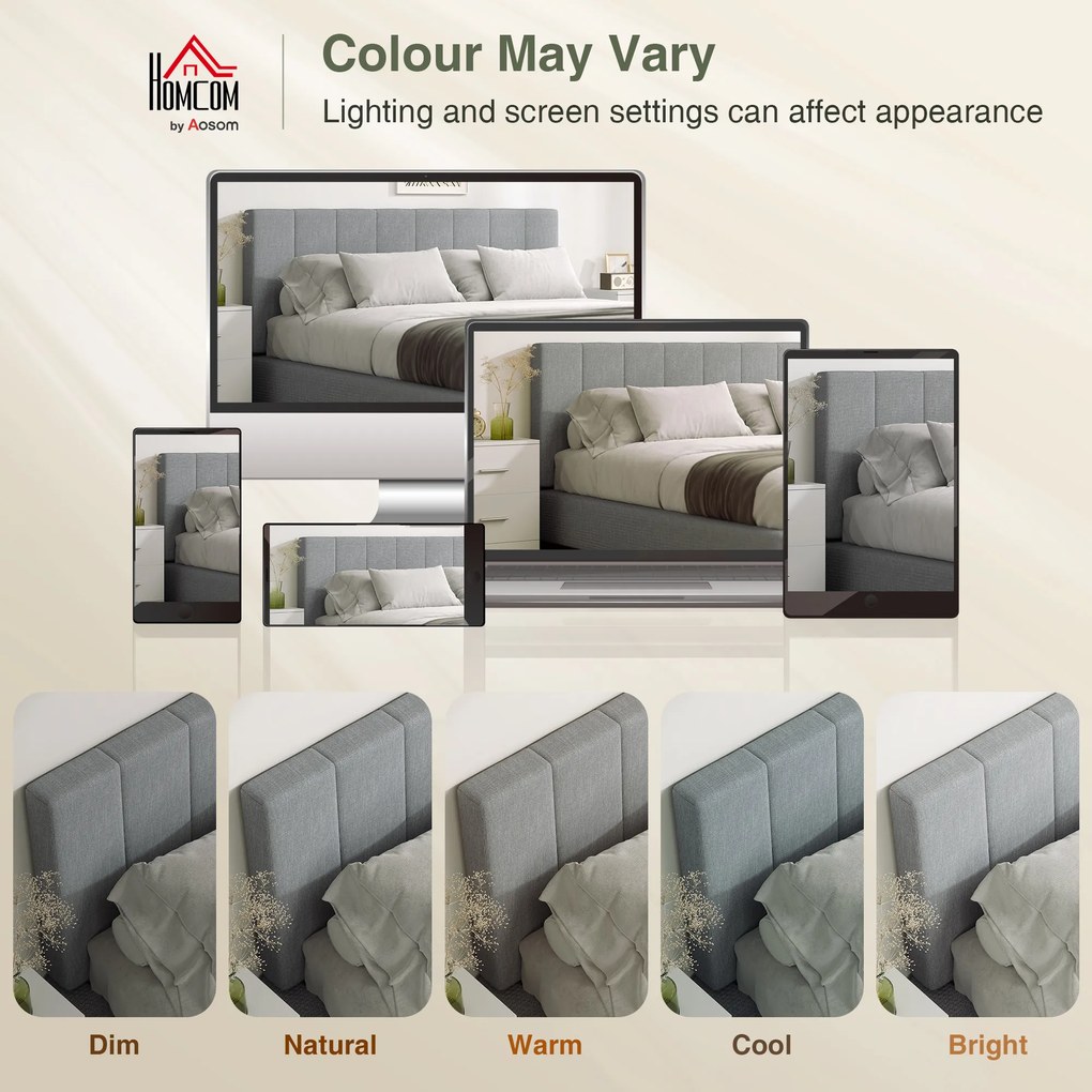 HOMCOM Zagłówek 3-stopniowo regulowany zagłówek łóżka z metalowymi nóżkami wygląd lnu do sypialni 160x10x106/116/126 cm Szary | Aosom PL