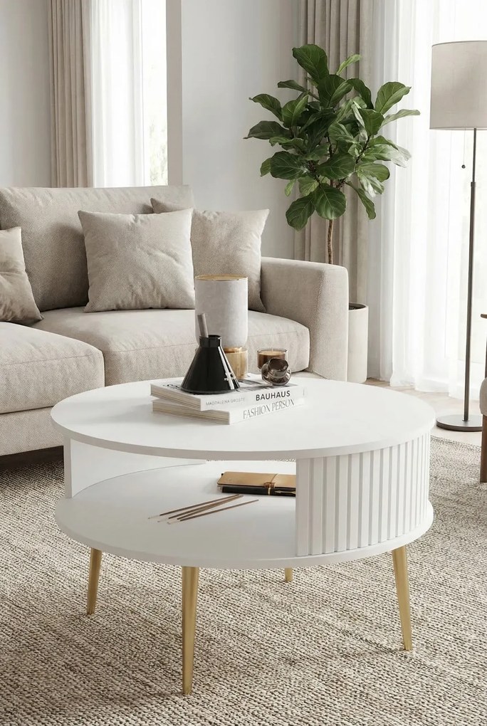 Biały okrągły stolik kawowy z półką S0-Z71