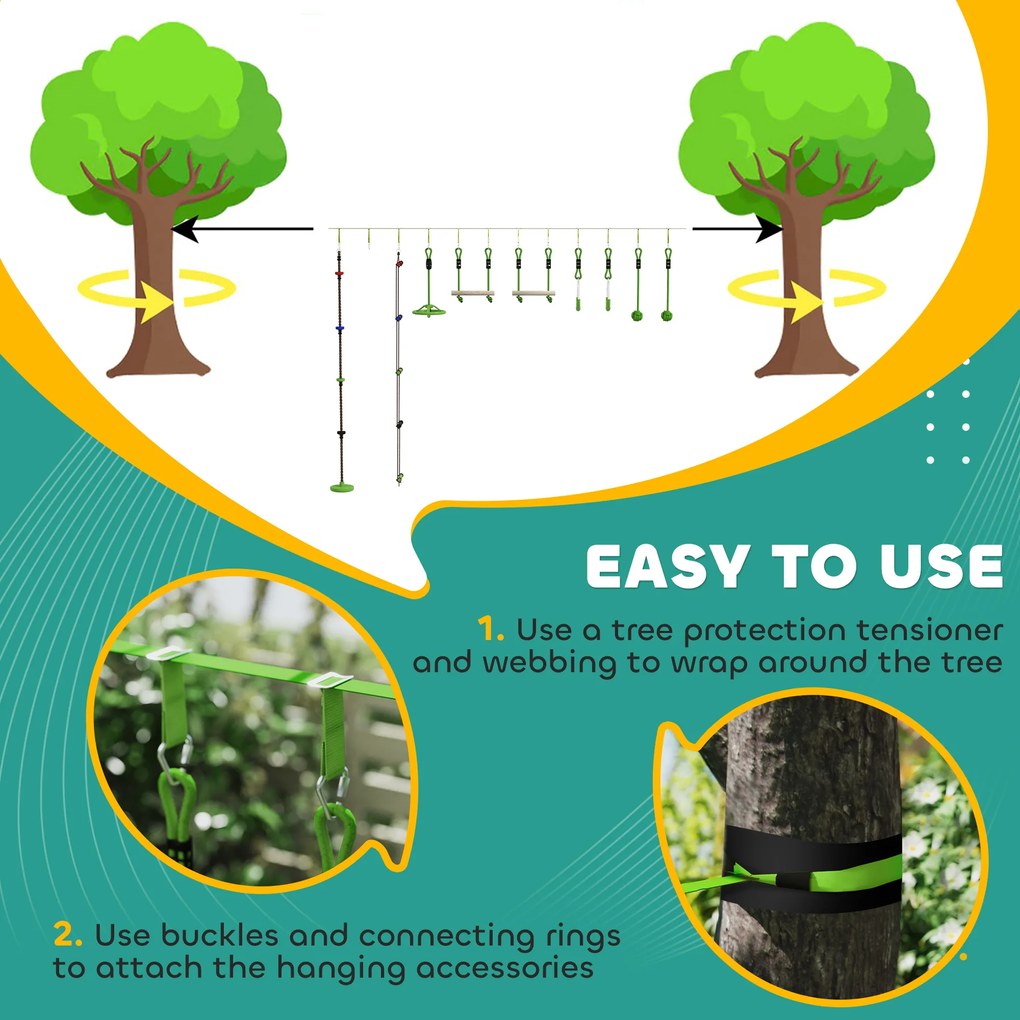AIYAPLAY Zestaw do wspinaczki na linie dla dzieci, różnorodne akcesoria do wspinaczki i zjazdów, torba na sprzęt, Zielony