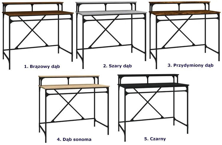 Biurko z metalowym stelażem industrialne 100 cm szary dąb - Unida