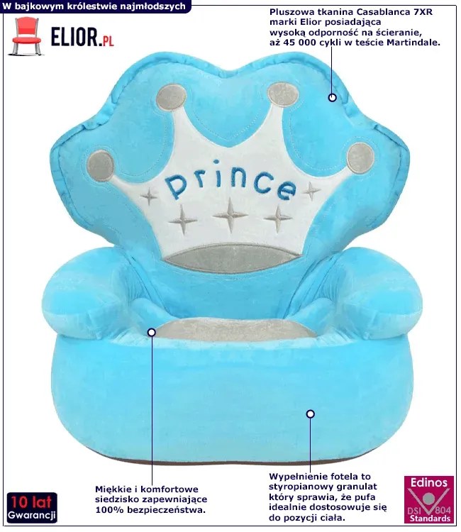 Niebieski pluszowy fotel dziecięcy książe D2-T24