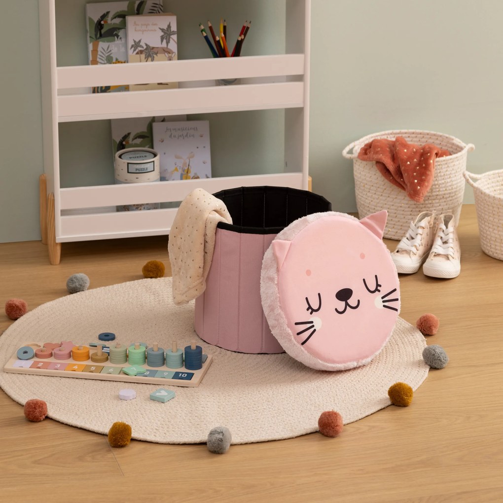 Różowa pufa kotek dla dzieci ANOKI, Ø 30 cm