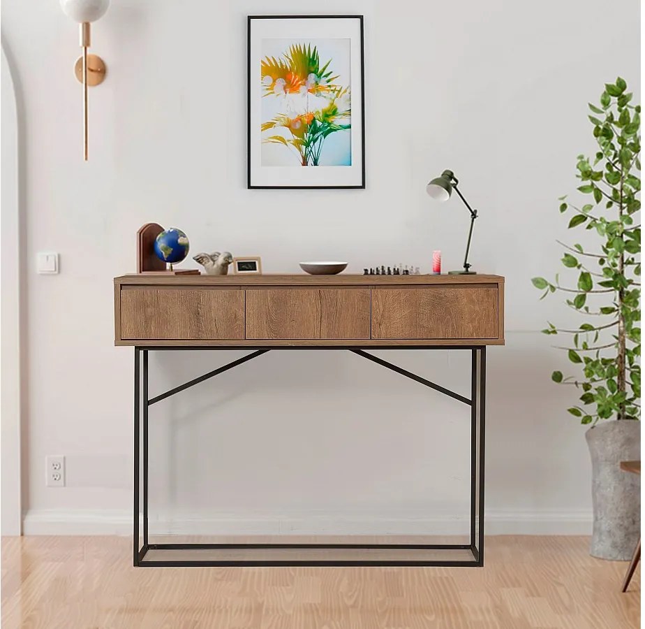 Nowoczesna komoda – 120 x 90 x 36 cm – Orzech i czerń – Melamina i metal