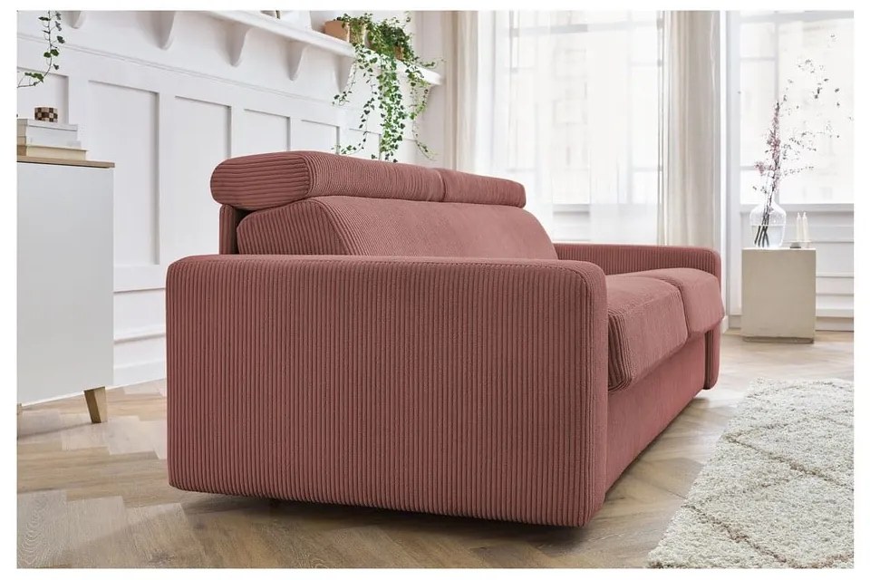 Różowa sztruksowa rozkładana sofa 195 cm Monaco – Bobochic Paris