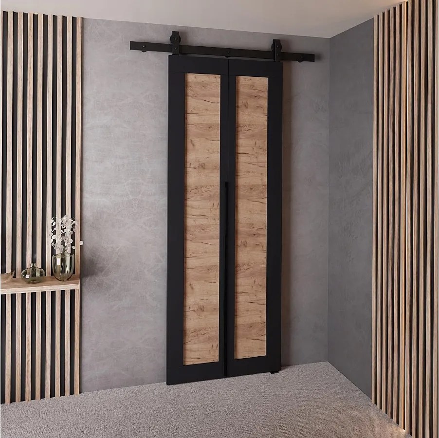 Drzwi Przesuwne QUDIO M1 Czarny + Dąb Craft Złoty 60