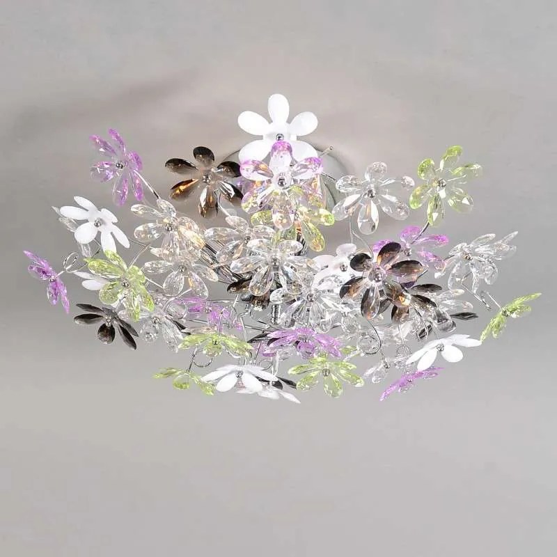 Lampa sufitowa chromowana z wielokolorowymi plastikowymi kwiatami 56 cm - Fiore Nowoczesny Oswietlenie wewnetrzne