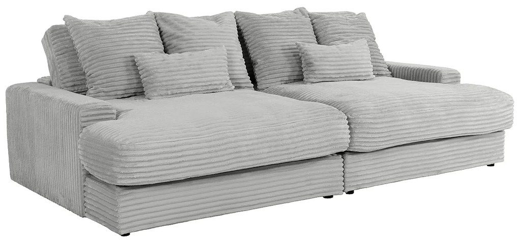 Kanapa  4-osobowa komfort z głębokim siedziskiem z szarego weluru  grubego prążkowanego CALAZO