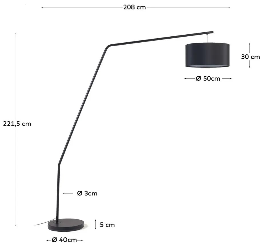 Czarna lampa stojąca z tekstylnym kloszem (wysokość 221,5 cm) Ciana – Kave Home