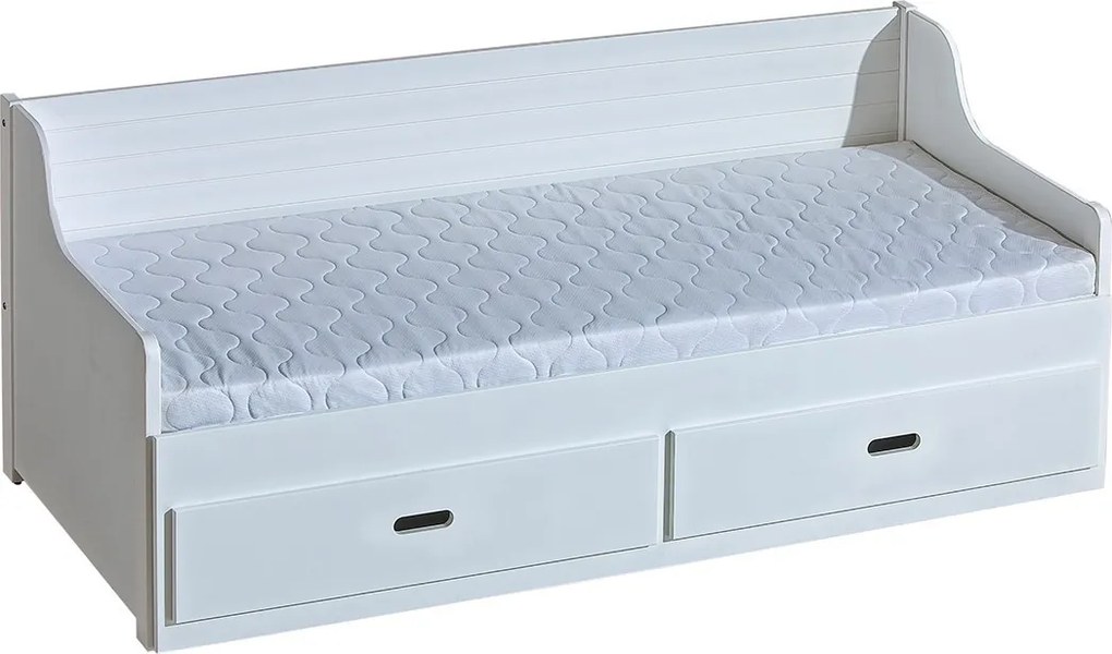 Masseno łóżko dziecięce SAMMY 80X200 cm z szufladą i barierką zabezpieczającą, łóżko pojedyncze dla dziewczynek i chłopców Białe