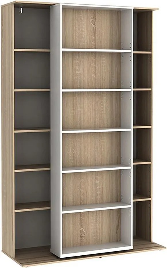 Biblioteczka przesuwna PRALI – 18 wnęk – kolor biały i dębowy
