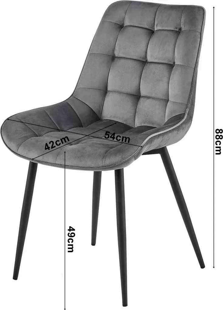 Krzesło welurowe BERA jasnoszare z czarnymi nogami