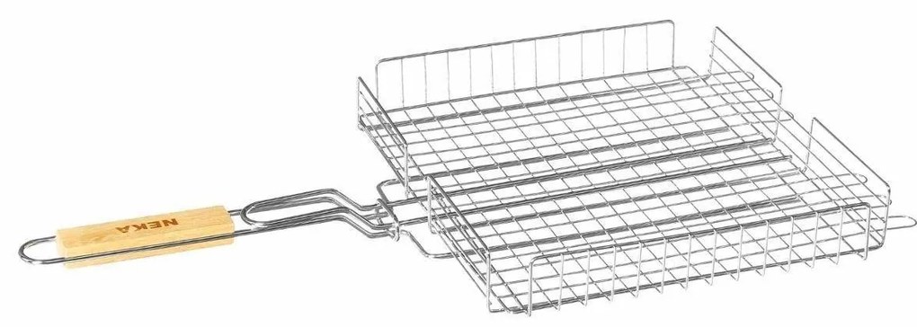 Koszyk do grillowania ze stali chromowanej, drewniana rączka