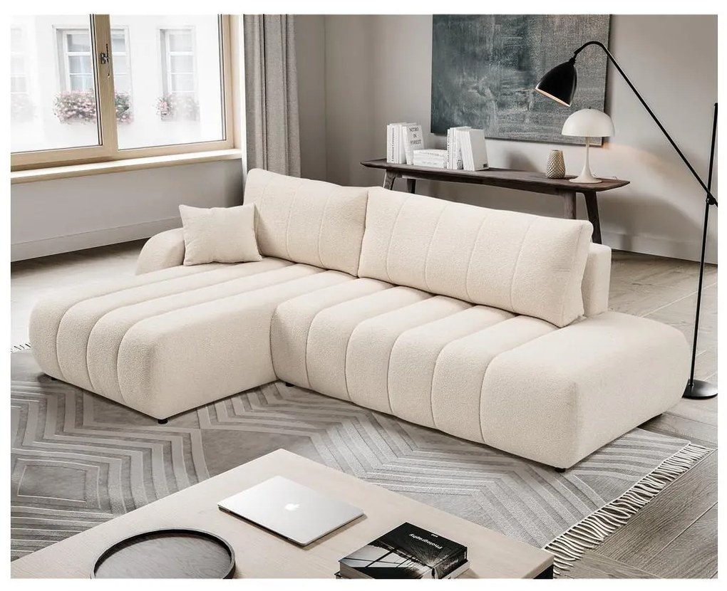 Rozkładany narożnik z pojemnikiem w układzie L DESIO, lewy, beżowy