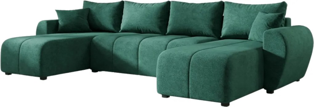 Rozkładana sofa narożna w kształcie U SEVIO 311x145 cm, butelkowozielona + 2 poduszki GRATIS