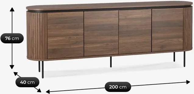 Komoda do Salonu BECK 200 cm Orzech Czterodrzwiowa Ryflowana Nowoczesna