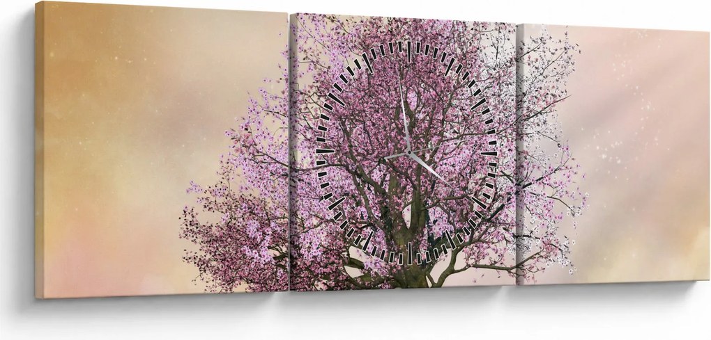 Obraz kwitnącego drzewa na szczycie wzgórza (z zegarem) (90x30 cm)