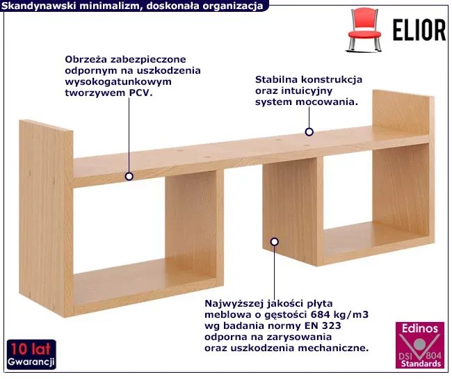 Skandynawska półka ścienna w kolorze buk Undo 6X