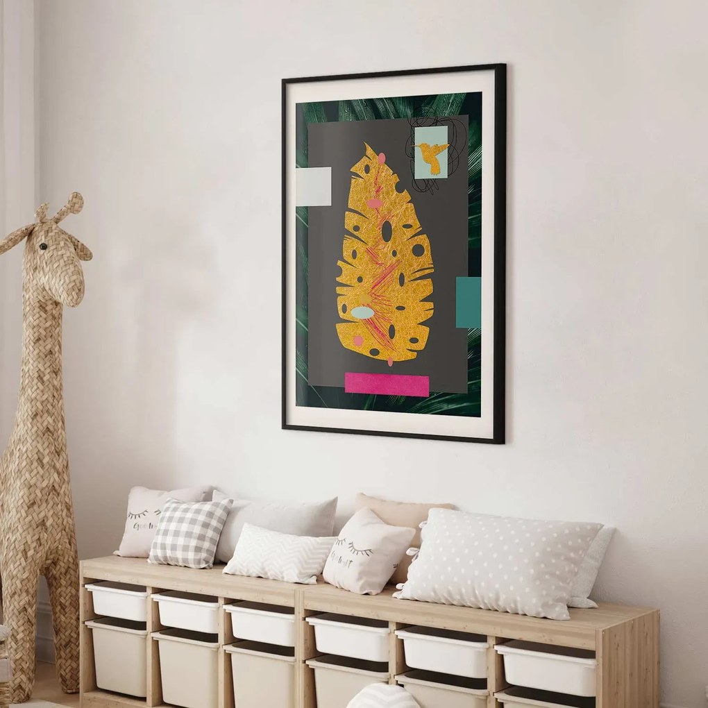 Plakat złotą liść 40x60 cm z ramą czarną z marginesem ARTGEIST B
