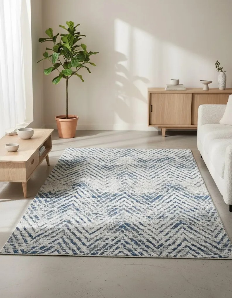 Niebiesko-szary dywan w nowoczesną jodełkę N4-Z21