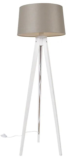 Nowoczesny statyw biały z abażurem lnianym w kolorze taupe 45 cm - Tripod Classic klasyczny/Antyczny Oswietlenie wewnetrzne