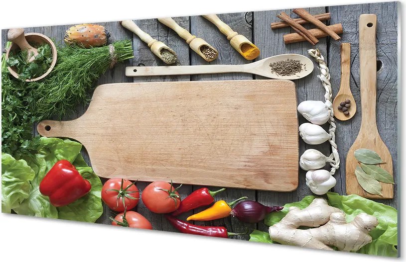 Szklany Panel Przyprawy na Drewnianej Desce