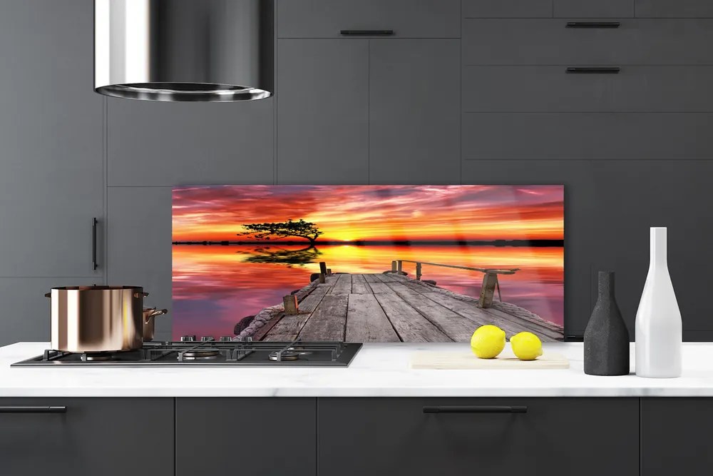 Panel Szklany Drewniane Molo Nad Jeziorem