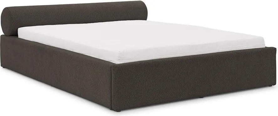 Ciemnoszare tapicerowane łóżko dwuosobowe ze schowkiem i stelażem 200x200 cm Cille – Ropez