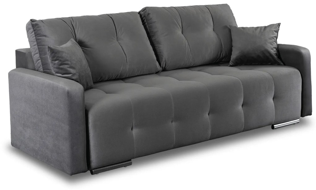 Sofa z Funkcją Spania FAVIO Wersalka Rozkładana Dwuosobowa Welurowa Szara Nowoczesna do Salonu