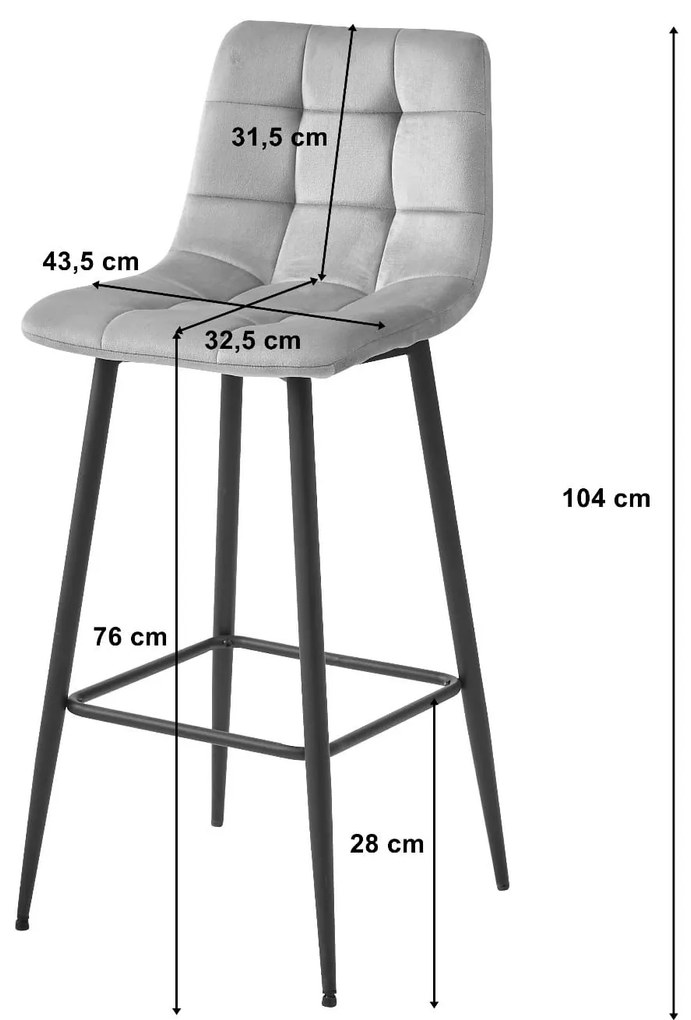 Hoker ARCETO - czarny aksamit / nogi czarne x 3 komplet 3 sztukiwysokość 103 cm