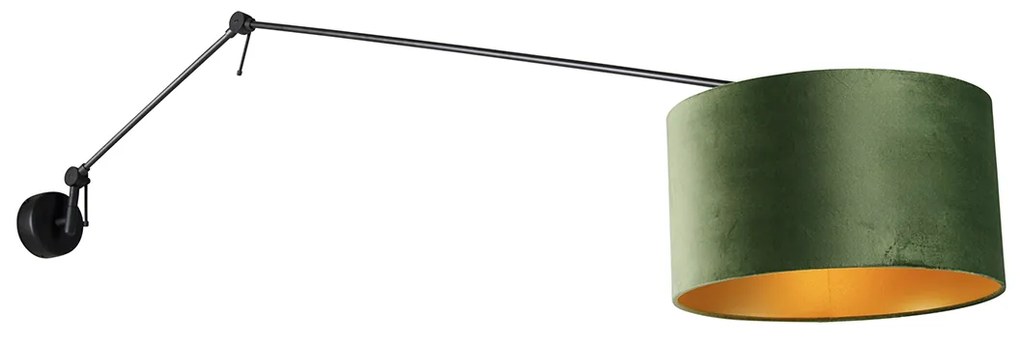 Lampa ścienna czarna z zielonym aksamitnym kloszem 35 cm regulowana - Blitz