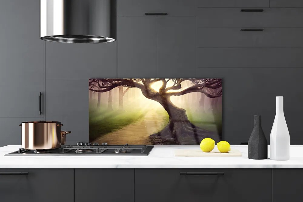 Panel Szklany Promienie Słońca w Koronie Drzewa