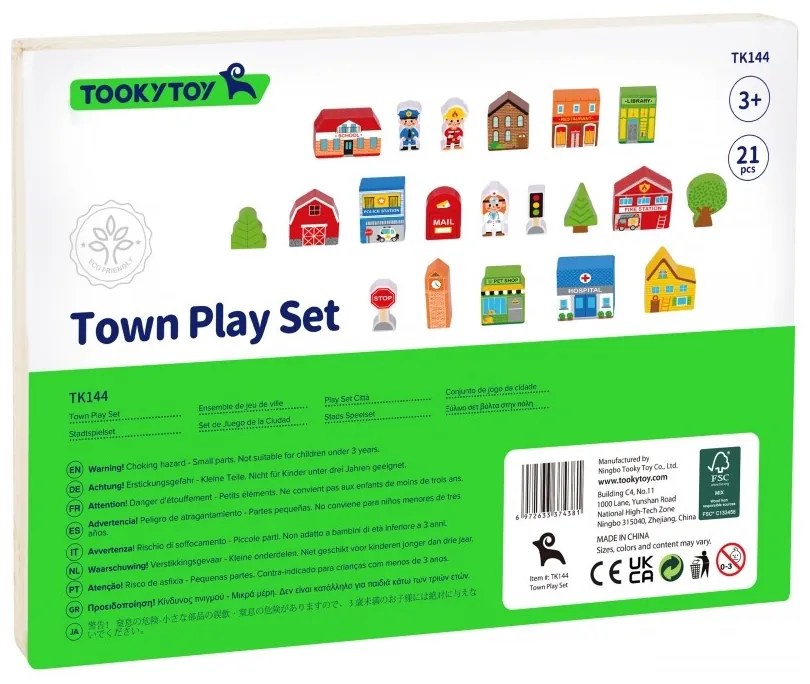 Tooky toy drewniany zestaw budynków i figurek miasto