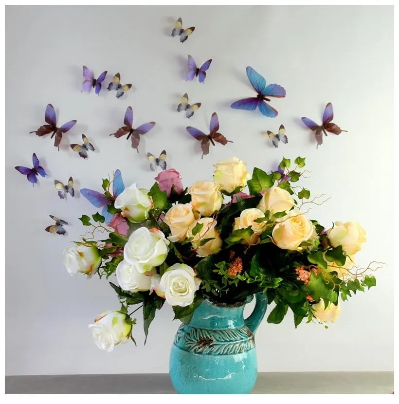Zestaw 18 niebieskich adhezyjnych naklejek 3D Ambiance Butterflies