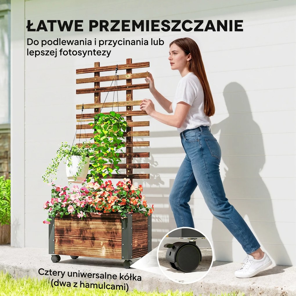 Outsunny Wysokie Łóżko z Podporą, na 4 Kółkach, Przetworzone Drewno Ciężkie, 65 cm x 31 cm x 147 cm, Czarny + Brązowy