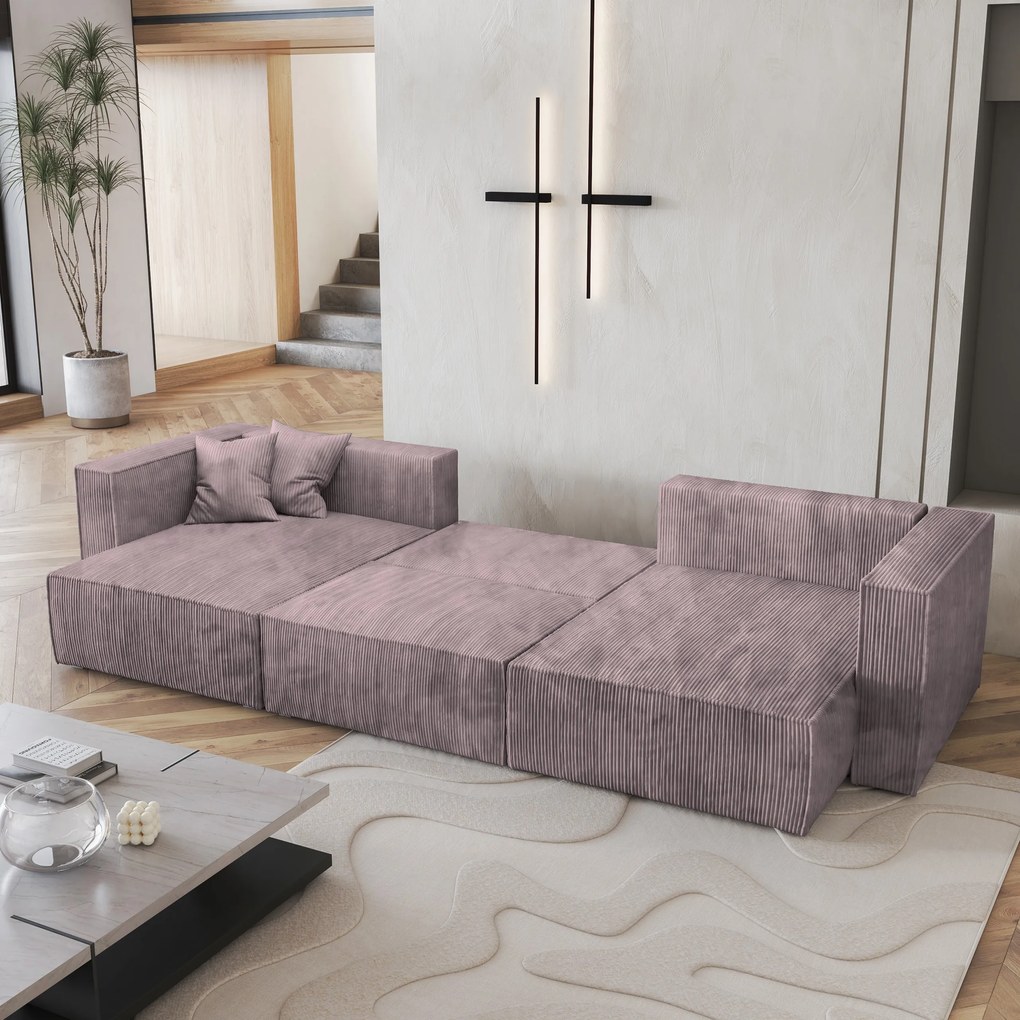 Masseno Narożnik SARMO z funkcją spania i pojemnikiem na pościel Narozniki U, Rozkładana sofa - Wrzosowy, POSO 130