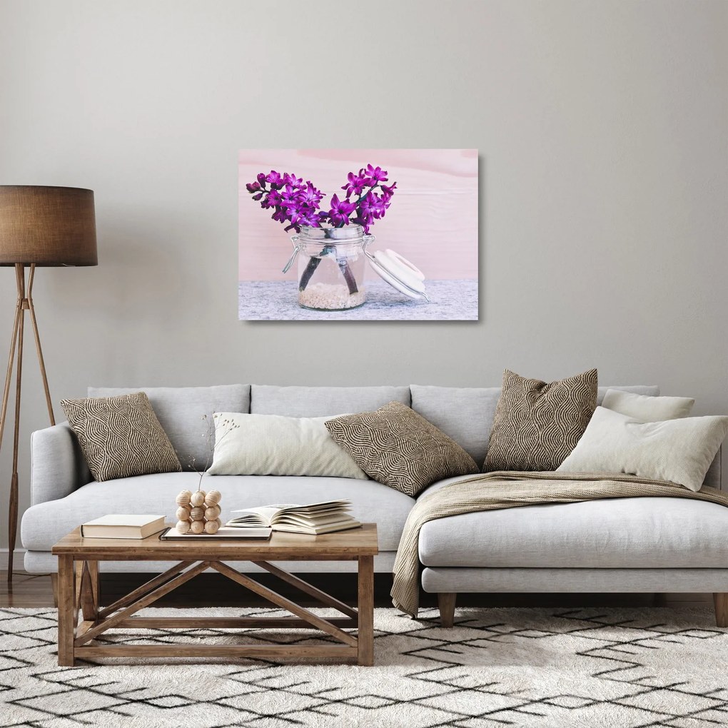 Obraz na szkle - fioletowe kwiaty (70x50 cm)