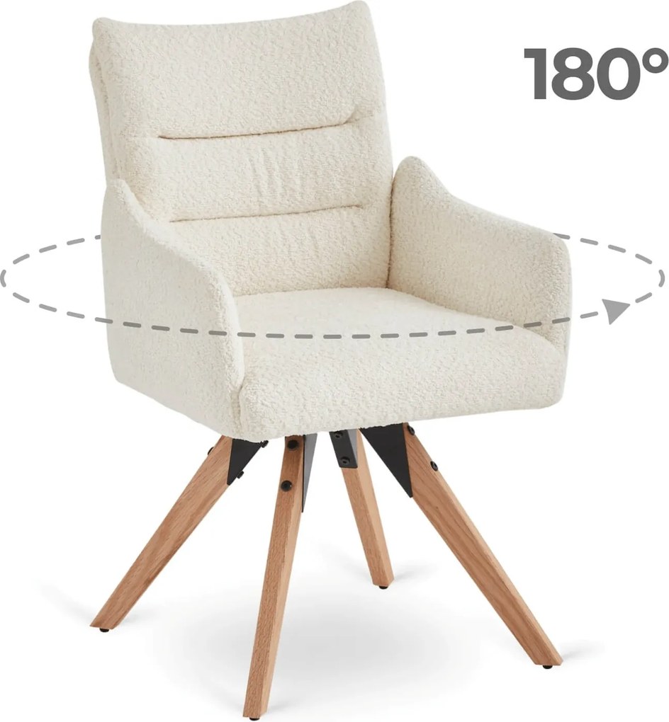 Krzesło Tapicerowane Obrotowe WILLA Kremowe Nowoczesne Boucle