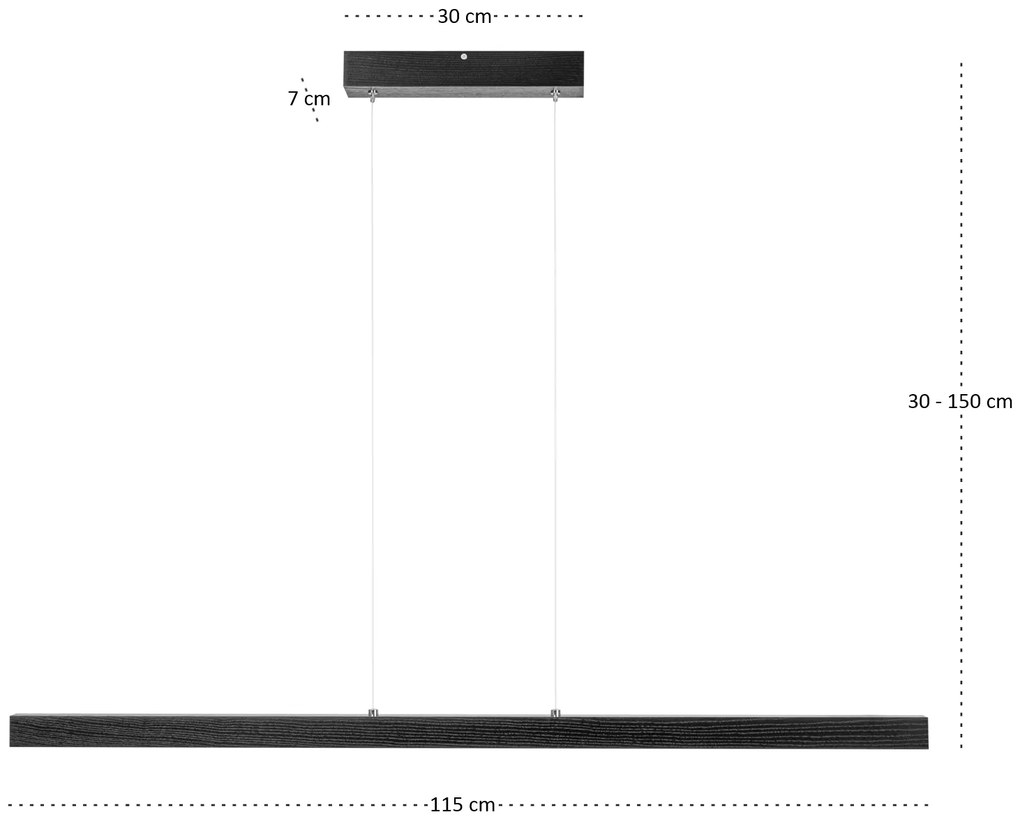 Czarna lampa wisząca LED 115cm z drewna jesionowego L115KB-4K-SCHWARZ