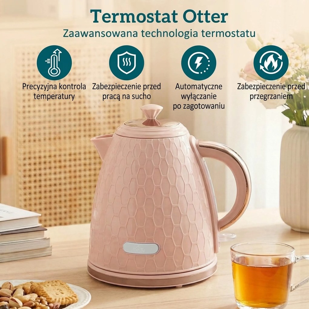 HOMCOM Zestaw czajnika i tostera, 1,7 l 2200W szybkogotujący czajnik z automatycznym wyłączaniem i toster na dwie kromki chleba z szufladą na okruchy, różowy | Aosom PL