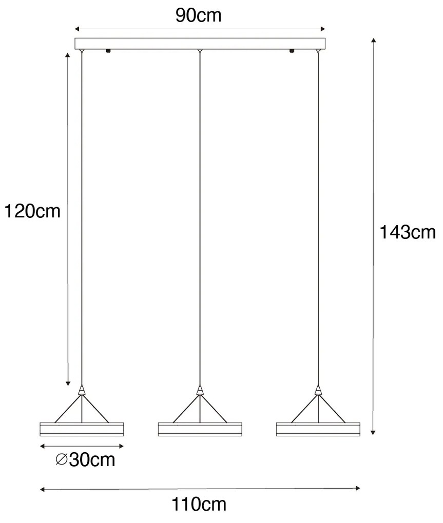 Lampa wisząca czarna podłużna z 3-stopniowym ściemnianiem LED 3-punktowym - LyaniDesignerski Oswietlenie wewnetrzne