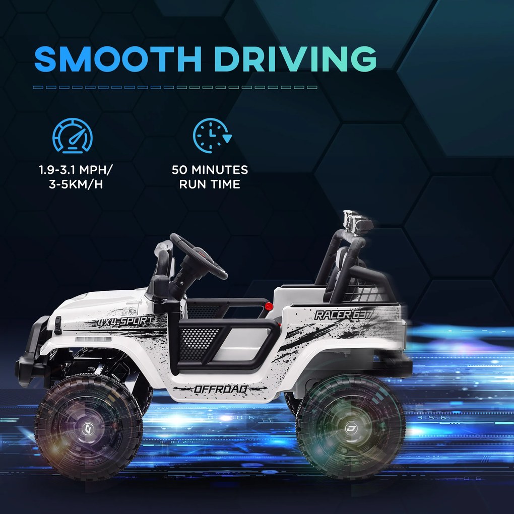 AIYAPLAY Elektryczny samochód dla dzieci z łagodnym zawieszeniem, sterowalny zdalnie, LED, klakson, 12V silniki, z tworzywa sztucznego i metalu, Biały
