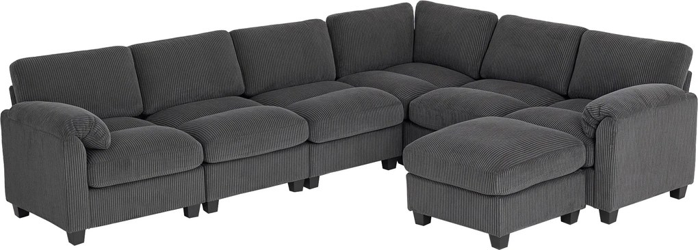 HOMCOM Narożna sofa w kształcie U, sofa z sprężynami kieszeniowymi, wyściełane podłokietniki, ruchomy szezlong, sztruks, 292x224x85 cm, ciemnoszary | Aosom PL